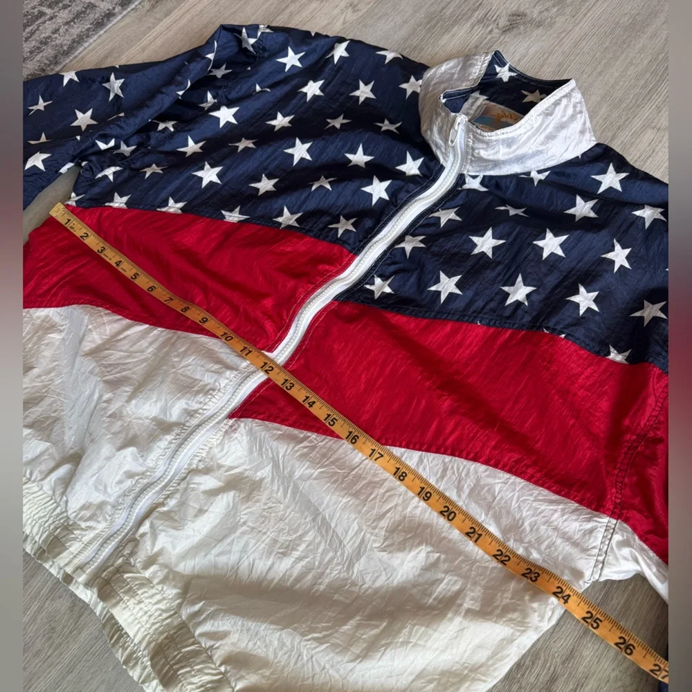 Vintage 80s Retro Solare Sporta Stars Stripes Americana Style Windbreaker Jacket - Picture 7 of 10